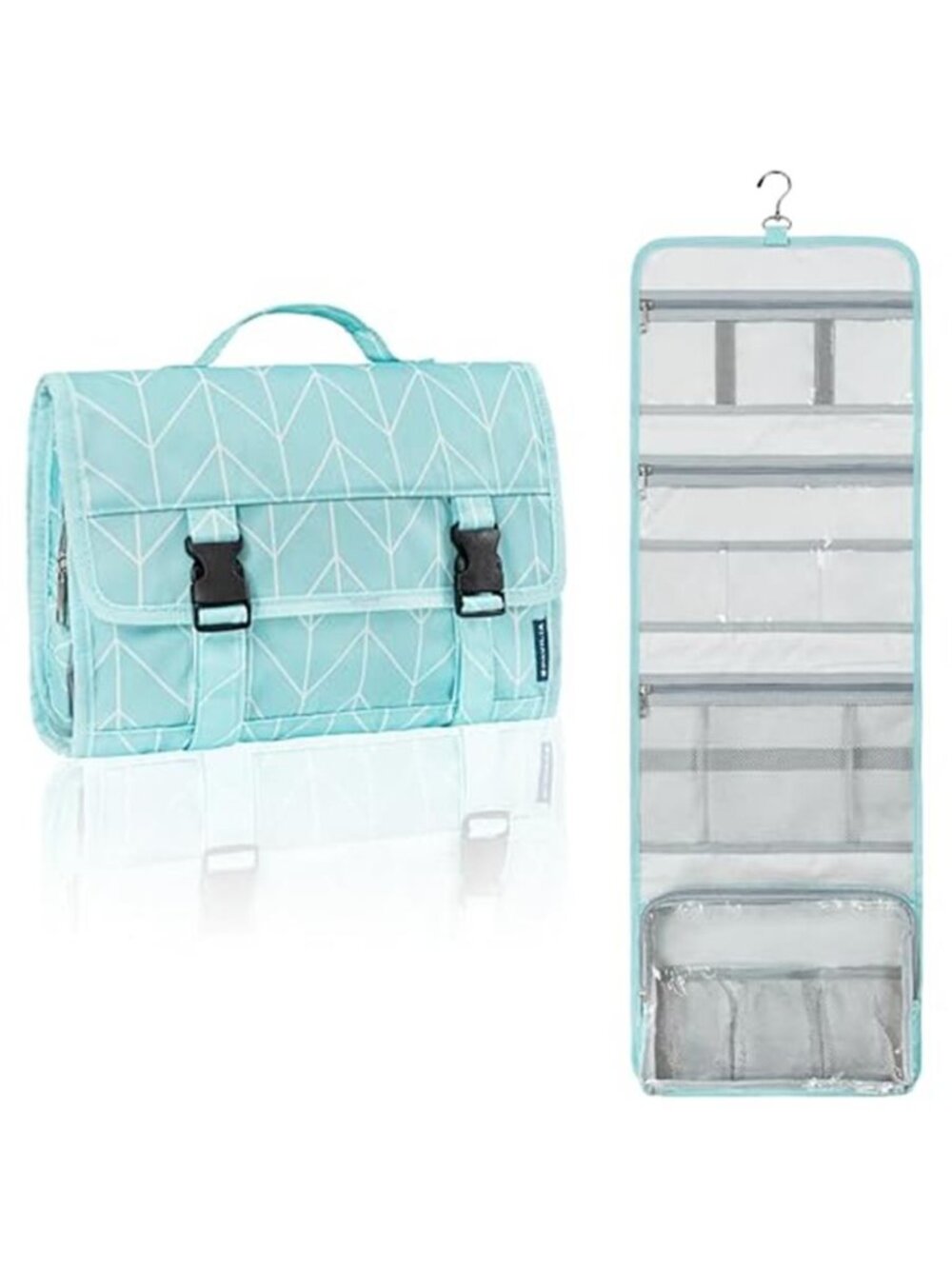 Hanging Travel Toiletry Bag Waterproof Large Makeup Organizer Teal Chevron